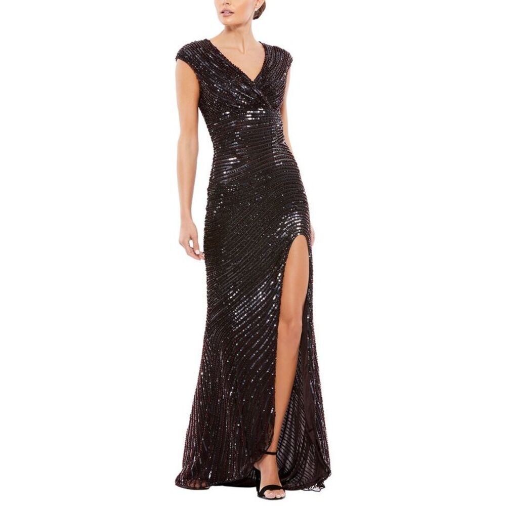 Mac Duggal Womens Sequin Maxi Dress, Brown